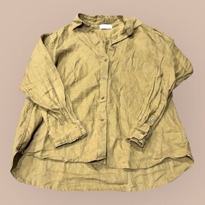 Uniqlo Shirt Men’s Large Brownish Green Lagenlook Lightweight Collar Button Up